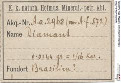 Etiketten zu Diamant (NHMW-MIN-Aa2968)